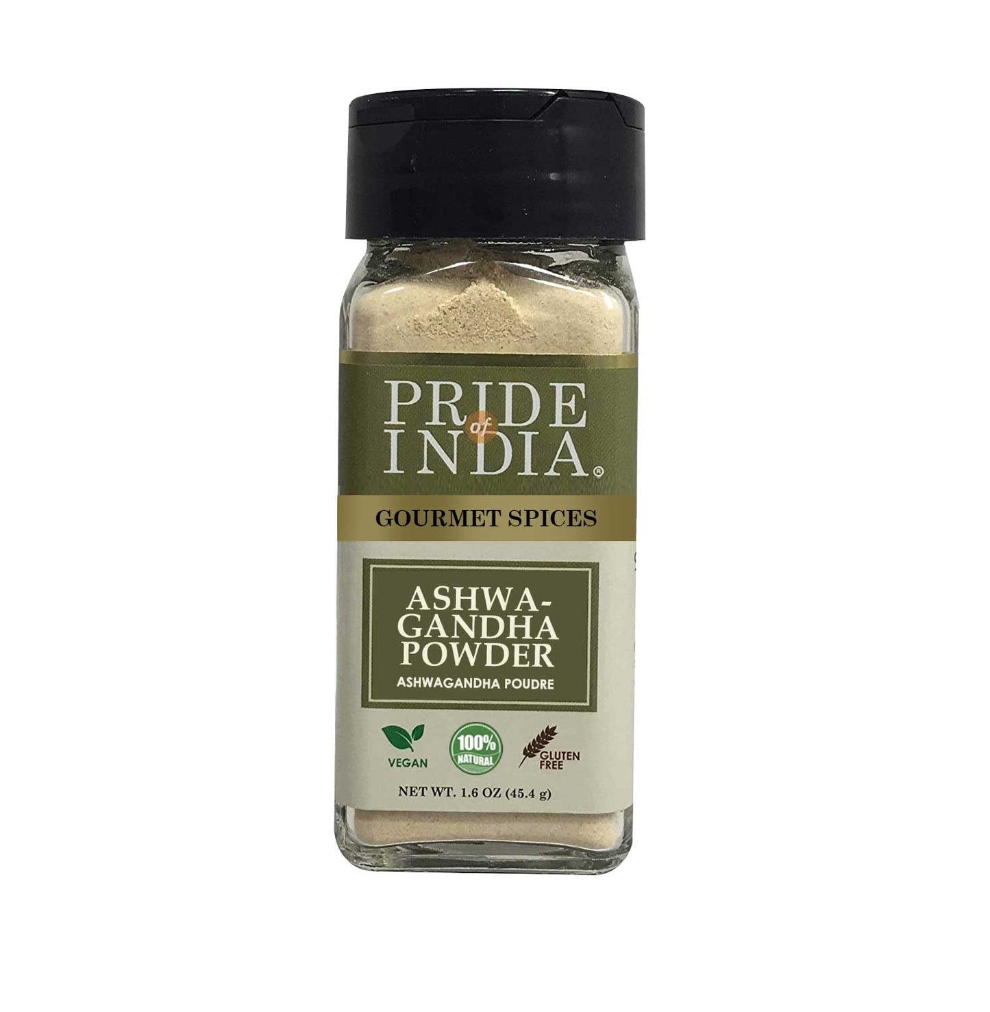 Pride Of India Natural Ashwagandha Root Ground - 1.6 oz Small Dual Sifter Jar - Gluten Free, Easy to Use