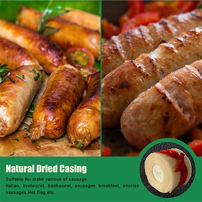 Edible Drying Natural Sausage Casing, Sausage Casings For Flavorous Homemade Sausages Ham,Breakfast Sausage,Italian Sausage,Knoblewurst,Pepperoni,Bologna Sausage And Most Sausage (8M/26Ft),F43Mm