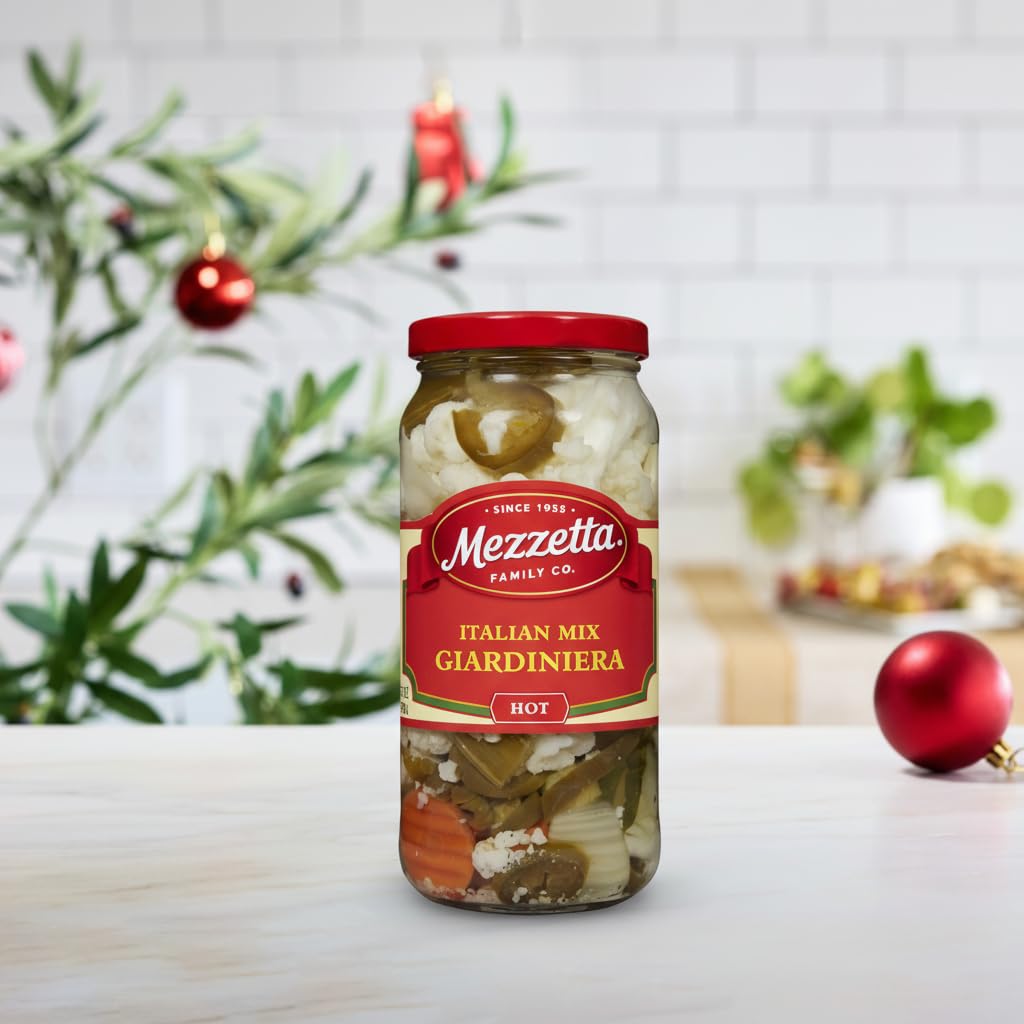 Mezzetta Italian Mix Giardiniera Chicago Style - Hot Giardiniera with Carrots, Celery, Cauliflower & Jalapeo - Tangy Pickled Veg