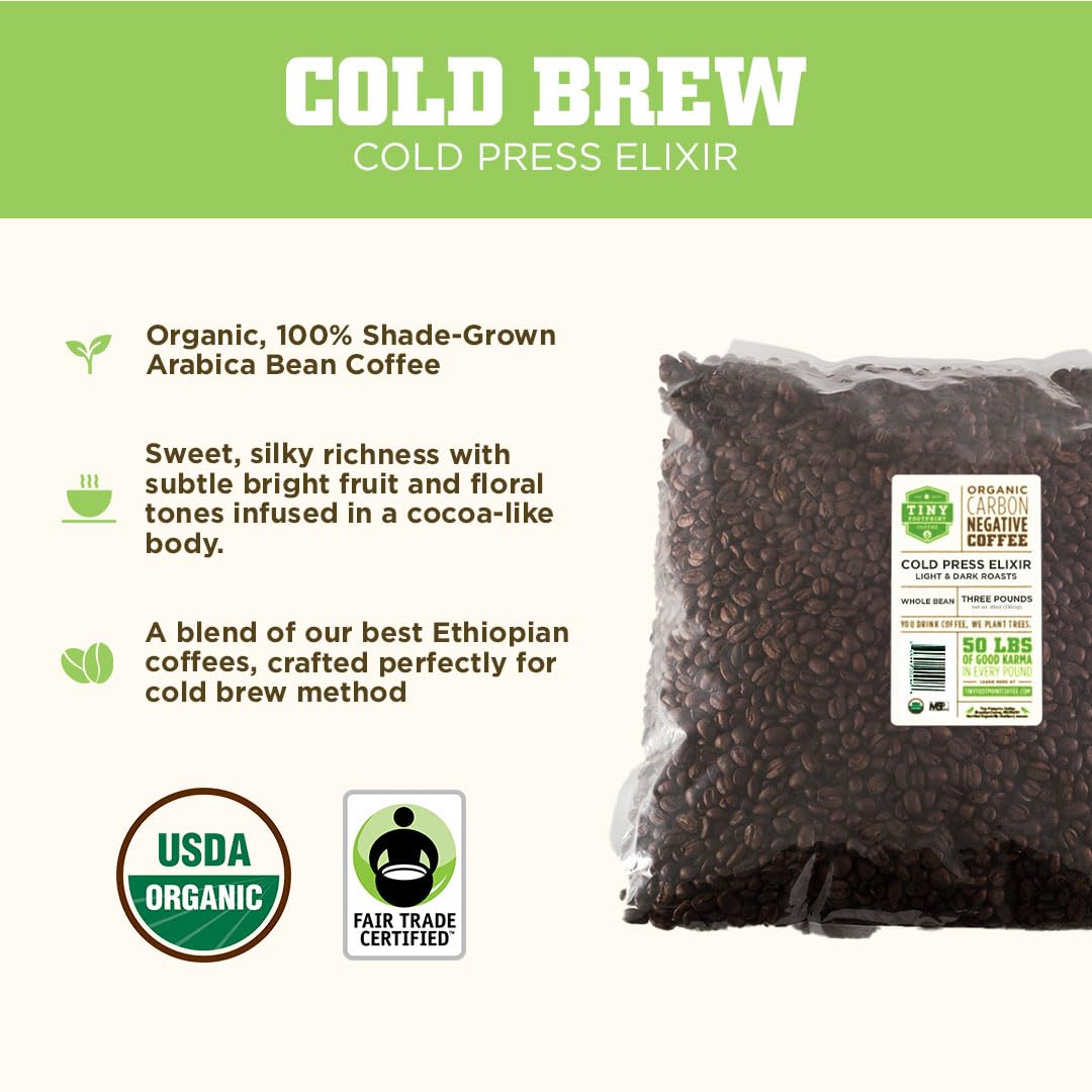 Tiny Footprint Coffee Organic Cold Brew, Light & Dark Roasts, Whole Bean, 48 oz, Fair Trade, Carbon Negative