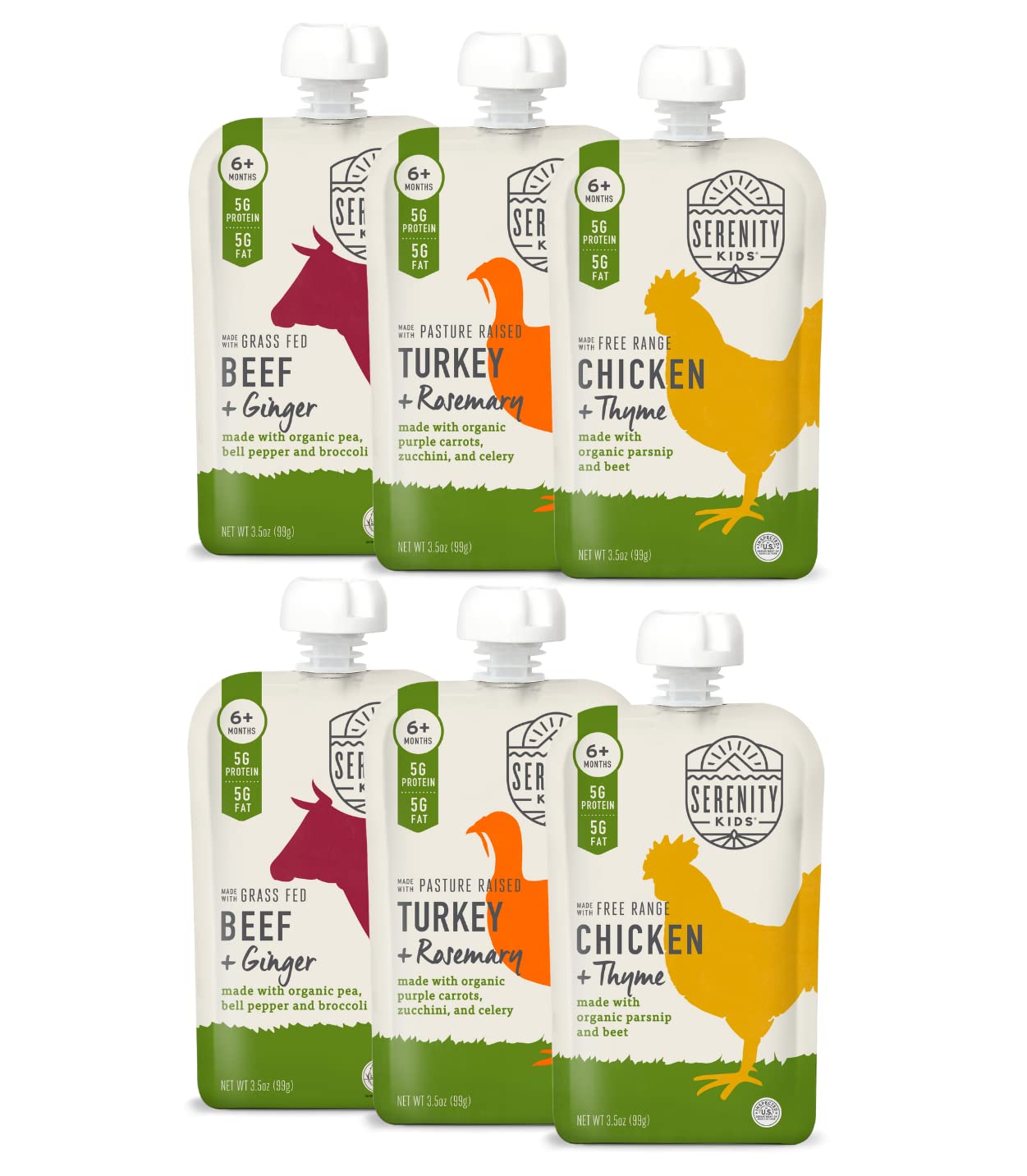 Serenity Kids 6+ Months Baby Food Pouches Puree - Bpa-Free Meats & Herbs - Organic Baby Food Puree With Meat & Veggies - 3.5 Oz, 6 Pack