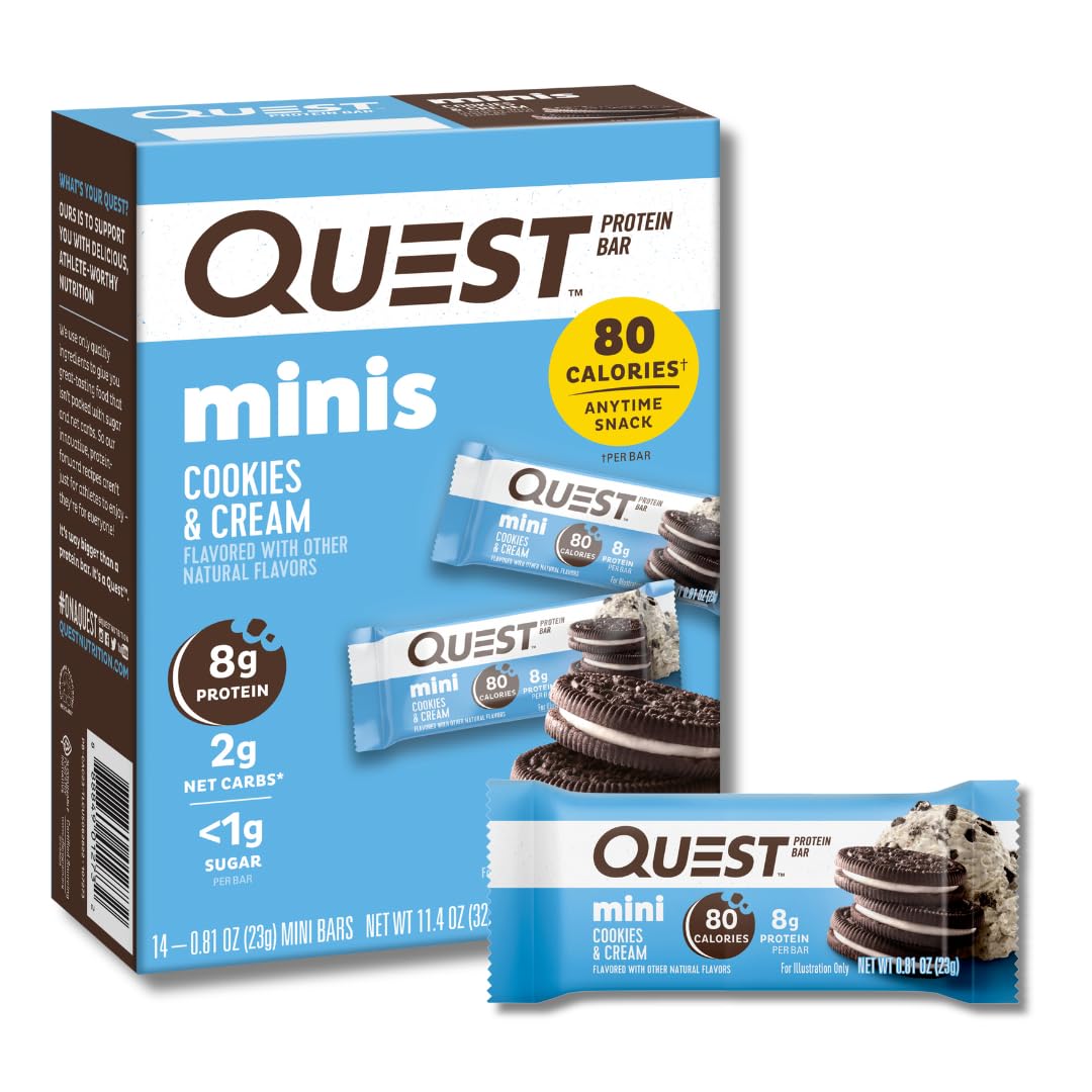 Quest Nutrition Mini Cookies & Cream Protein Bars, 8G Protein, 1G Sugar, 2G Net Carbs, Gluten Free, 14 Count