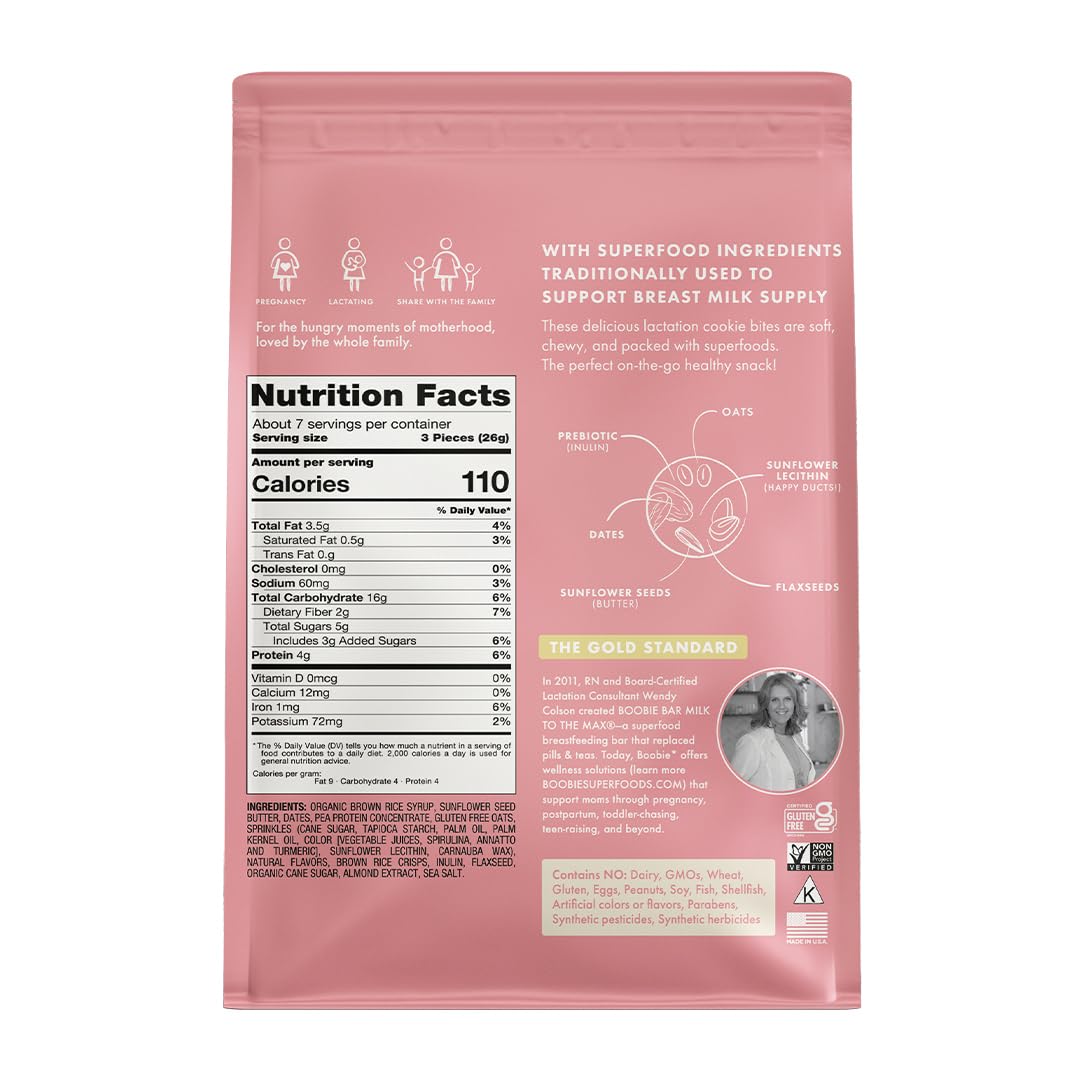 Boobie Lactation Cookies, Birthday Cake | Vegan, Gluten-Free, Dairy-Free, Soy-Free Plant-Based Protein + Prebiotics | 5g Sugar,