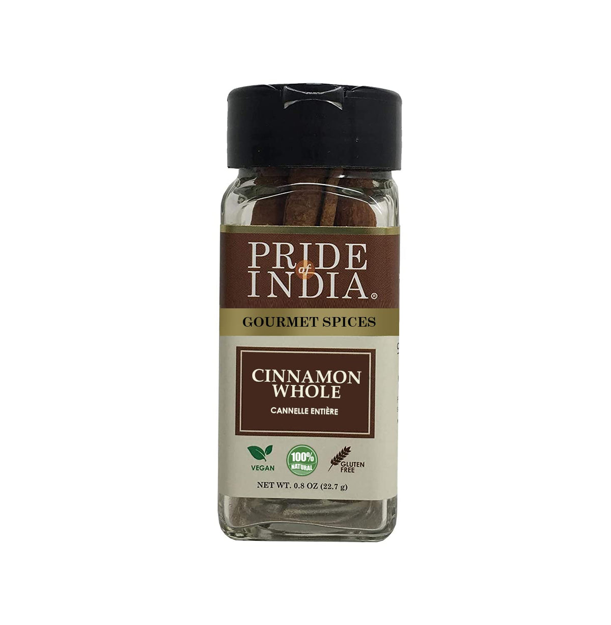 Pride Of India | Cinnamon Bark Whole 0.8 Oz (22.67 Gm) Small Dual Sifter Bottle | Freshly Sourced From India | Gourmet Whole Spi