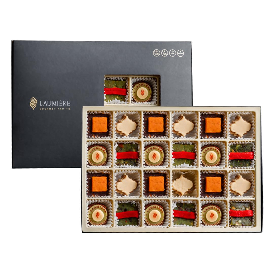 Laumiere Gourmet Fruits - Le Cadeau Parfait Collection Rectangle (24 Pcs) - Gift Dried Fruits And Nuts Basket - Gluten Free - No
