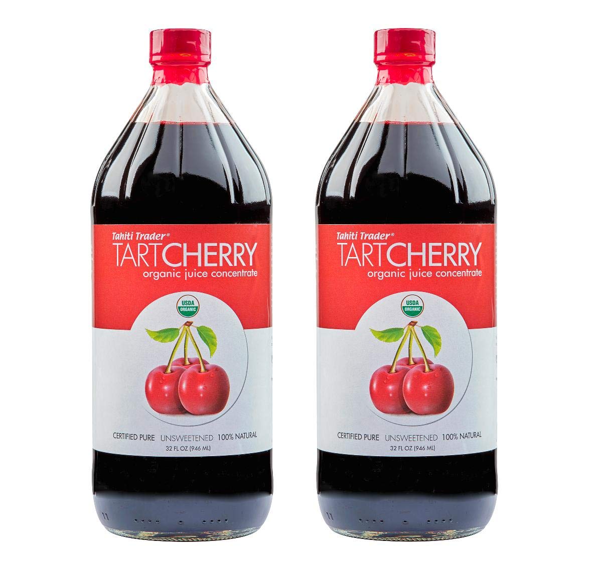Tahiti Trader Tart Cherry Juice Concentrate - Ready To Drink Organic Superfood Promoting Immune Support & Overall Health - Pure, Unsweetened Fruit Juice - (32 Oz, 2 Pack)