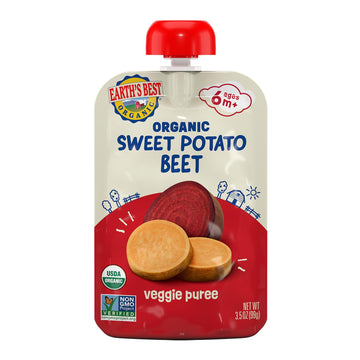 Earths Best Organic Baby Food Pouches, Stage 2 Vegetable Puree for Babies 6 Months and Older, Organic Sweet Potato and Beets Pu