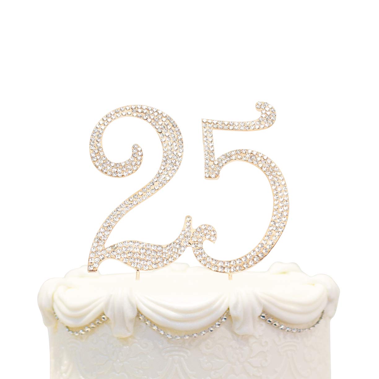 Hatcher Lee 25th Birthday Cake Topper - Bling Crystal, Gold, Model HCL-303, Perfect for Party Decorations