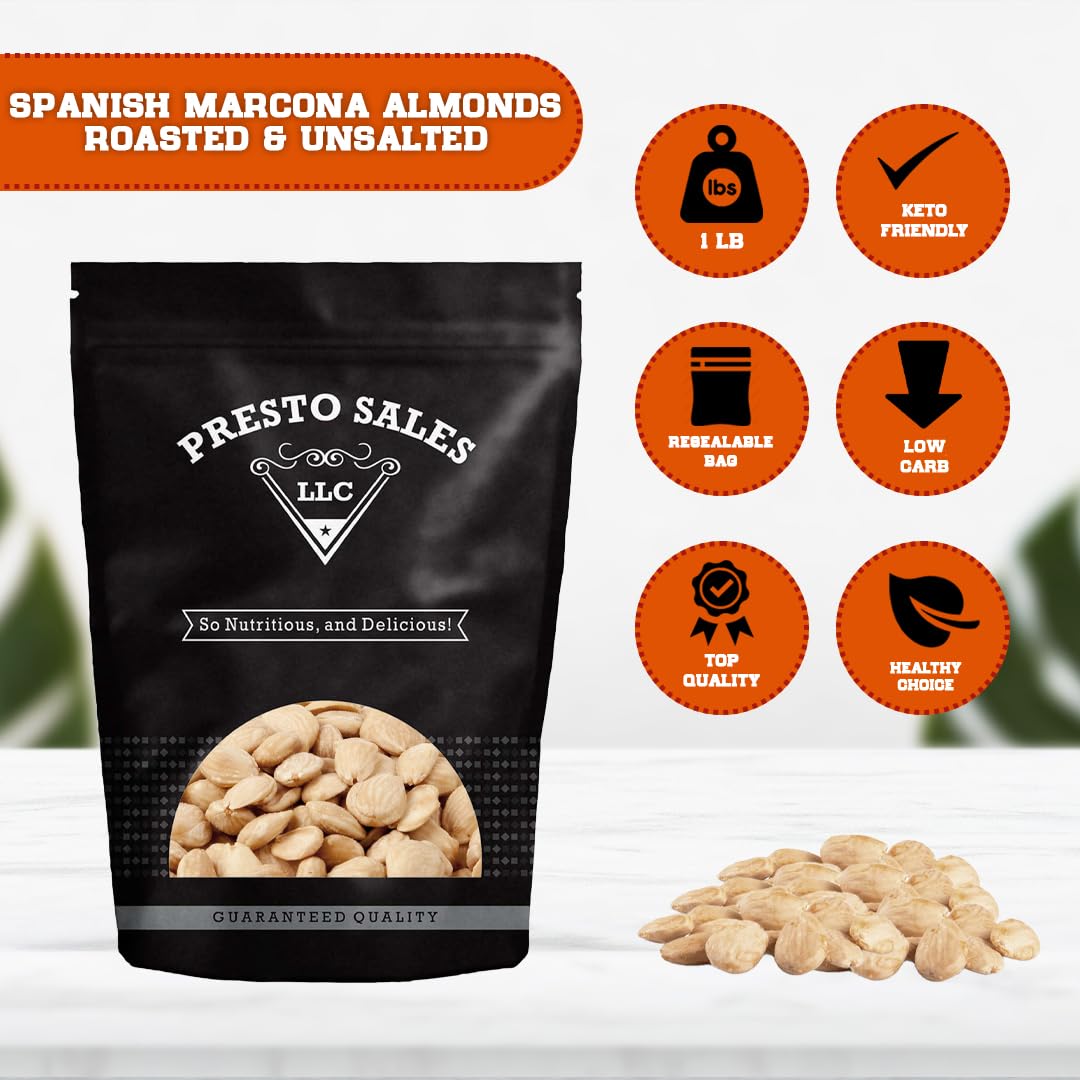 Almonds, Marcona Spanish Roasted Unsalted Whole, tender and sweet, Also known as ''Queen of Almonds'', Vegan, great for all ages
