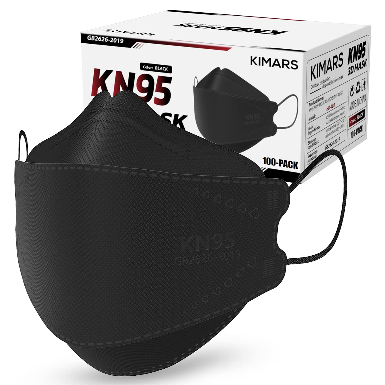Kimars Kn95 Face Masks 100 Pack, Breathable Comfortable And Disposable Kn95 Mask, Black