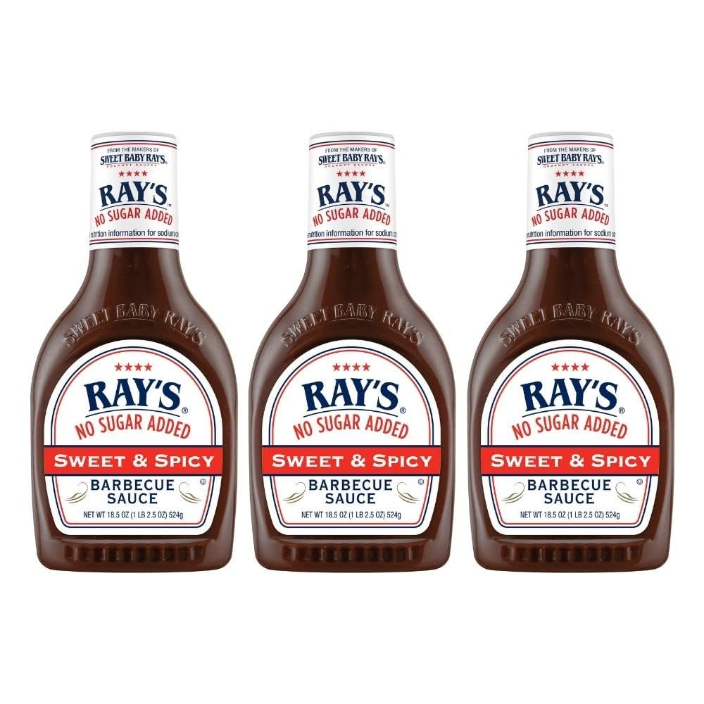 Sweet Baby Rays No Sugar Added BBQ Sauce - Sweet & Spicy Flavor, 18.5 oz Bottle, Perfect for Grilling and Dipping - Pack of 3 - 