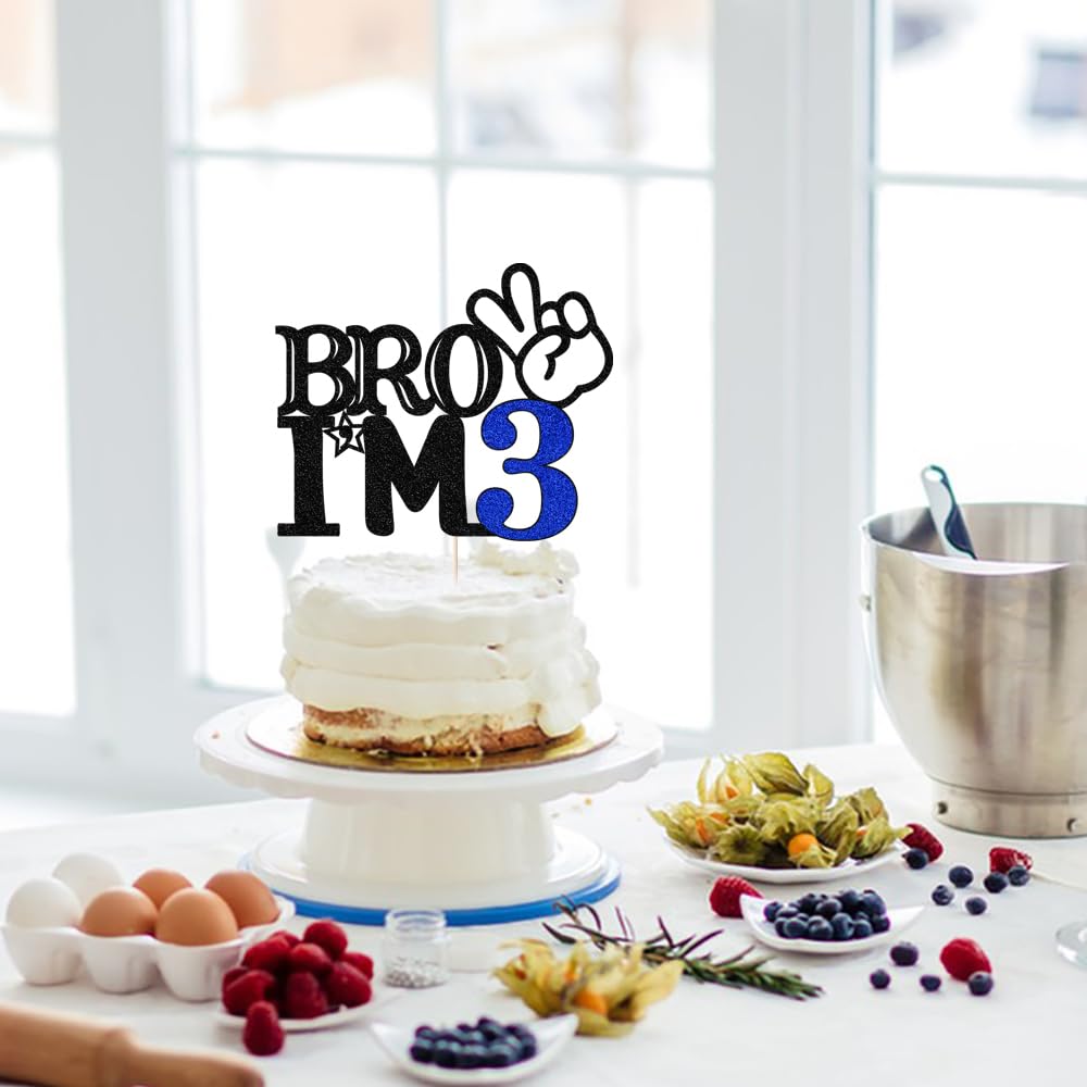 Bro I'M 3 Cake Topper- 3Th Birthday Cake Picks, Officially Teenager Cake Topper, Boy 3Rd Birthday Cake Decorations - 3 Years Old