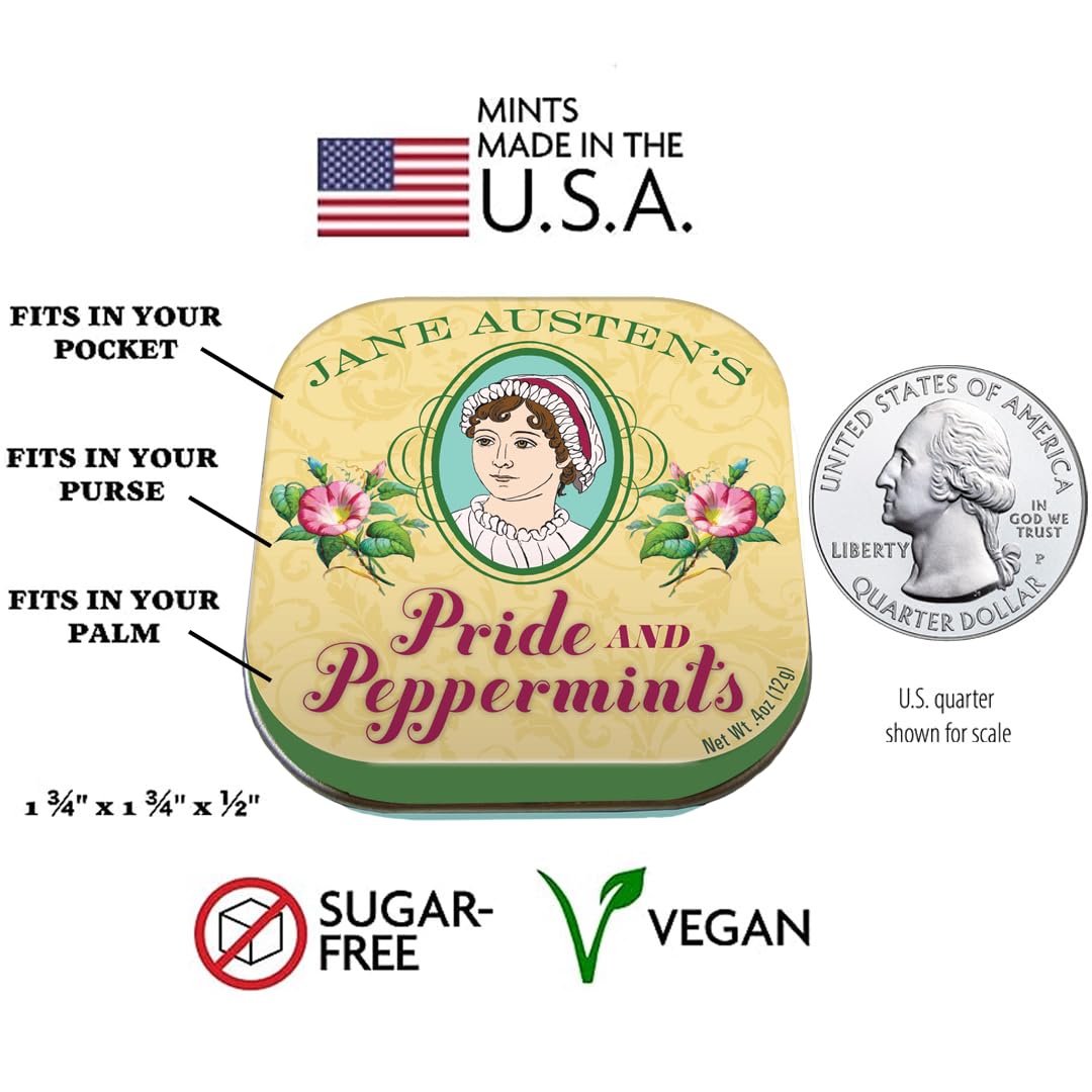 The Unemployed Philosophers Guild Jane Austen Pride And Peppermints Breath Mints, 1 Tin, Net Wt .4Oz (12G)