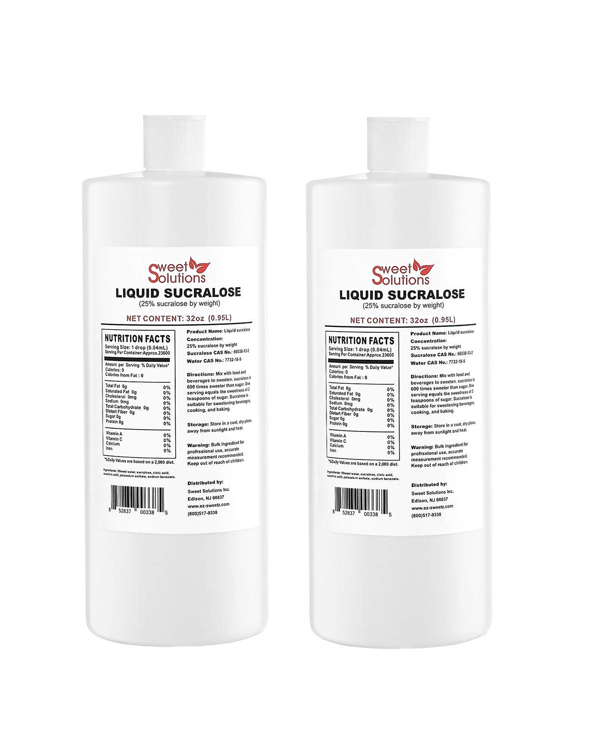 EZ-Sweetz Concentrated Liquid Sucralose Sweetener, 25% Sugar Alternative, 32 oz. Bulk, Zero Calories, No Carbs, 2-Pack