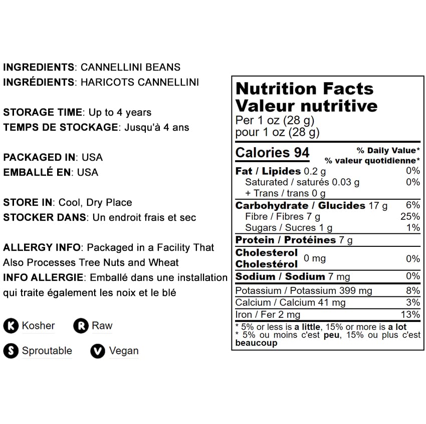 Food To Live - Cannellini Beans, 5 Pounds Dried White Kidney Beans, Sproutable, Vegan, Kosher, Sirtfood, Bulk. Rich In Fiber, Protein. Great For Minestrone Soup, Bean Salad, Stews, White Chili.