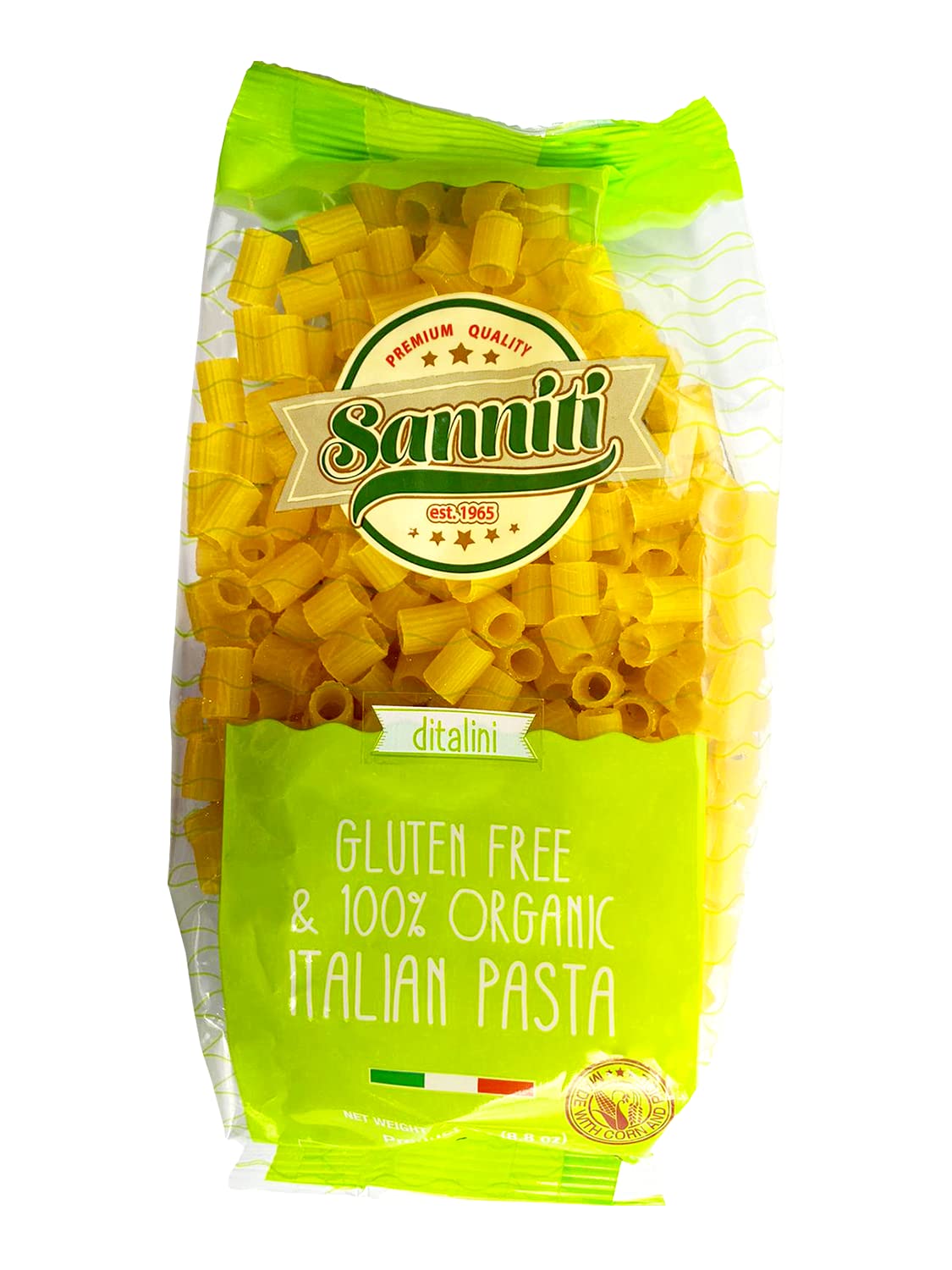 Sanniti Italian Gluten Free European-Kosher Vegan GMO-Free Pasta Made with Corn and Rice, 8.8 oz, Pack of 2 (Ditalini)