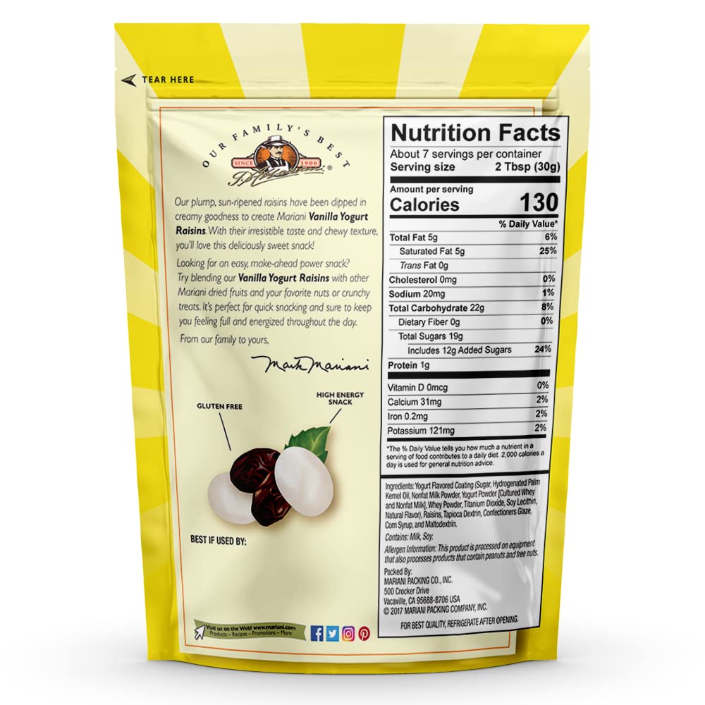 Mariani | Vanilla Yogurt Raisins | Healthy Snacks For Kids & Adults | Gluten Free Snacks | 7 Ounces (Pack Of 1) - Resealable Bag
