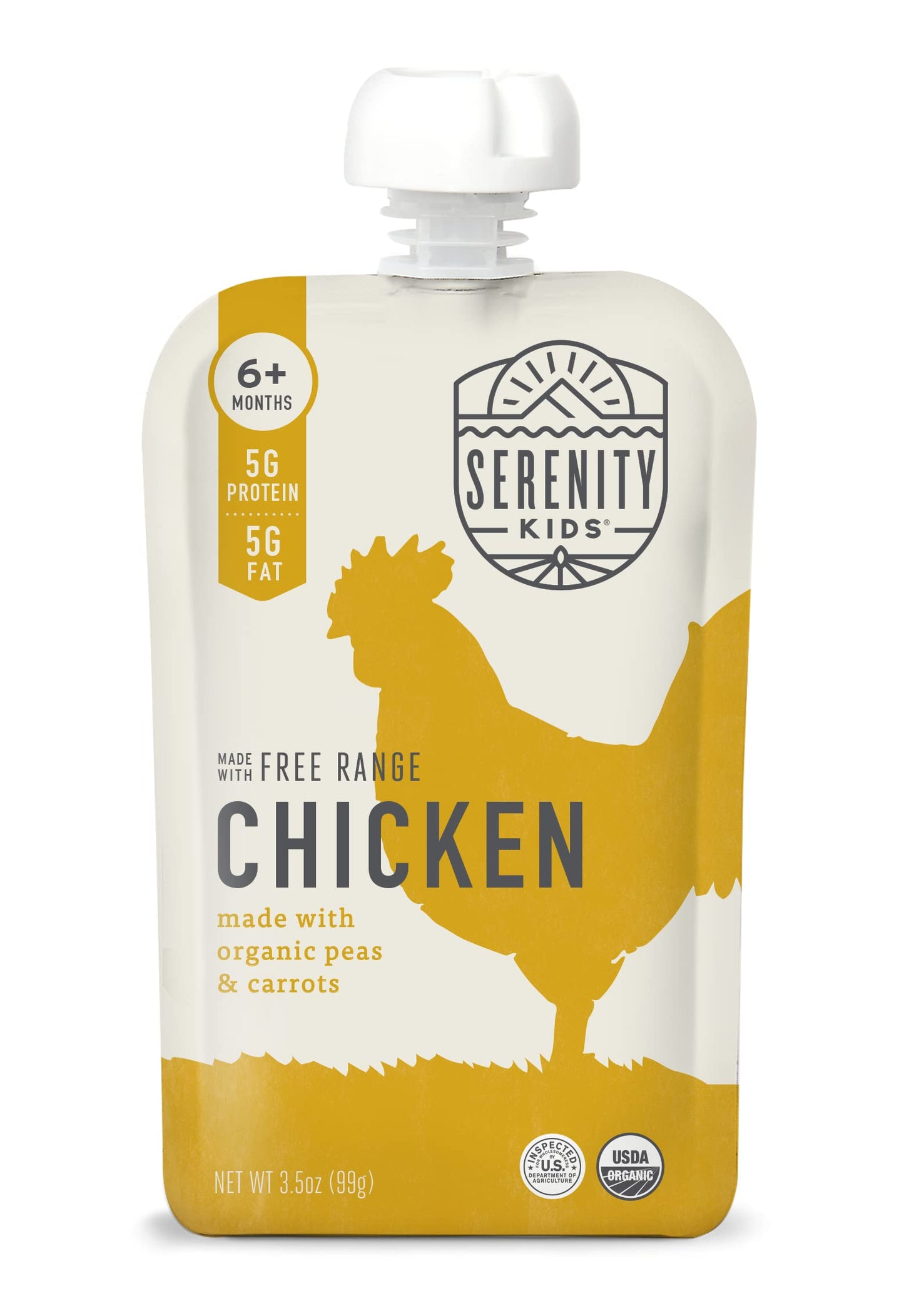 Serenity Kids 6+ Months Baby Food Chicken Pouch Puree - Ethically Sourced Free-Range Chicken & Organic Peas & Carrots - No Added Sugar & Protein-Rich & Bpa-Free Toddler Food - 3.5 Oz, 12 Pack