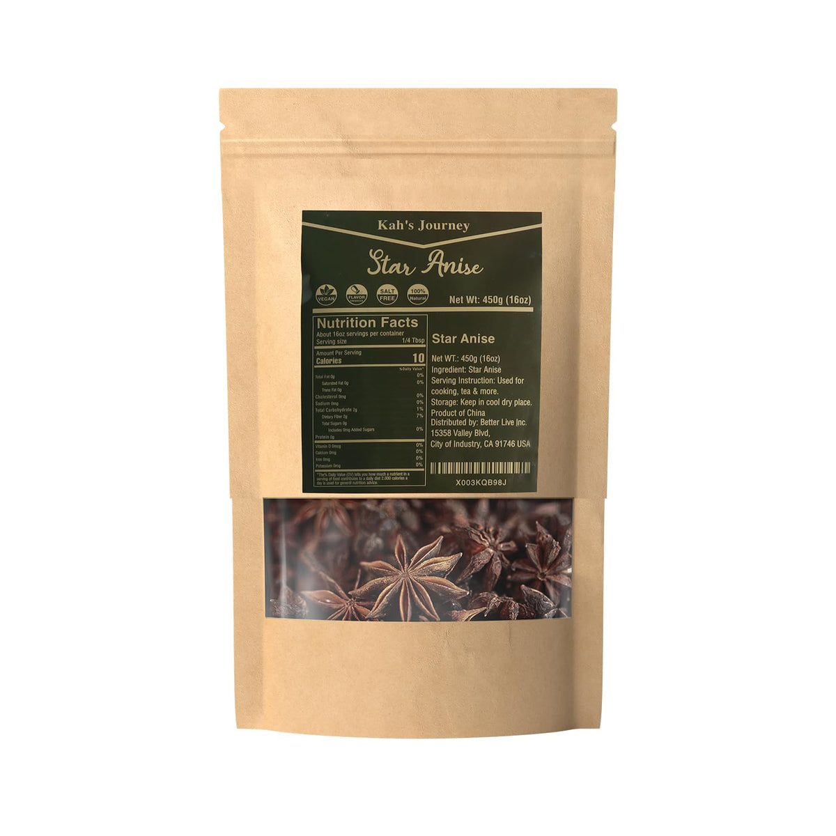 Kah'S Journey Star Anise - Star Anise Whole 16 Oz, Chinese Star Anise Pods For Cooking, Baking, Or Brewing Tea, Dried Star Anise