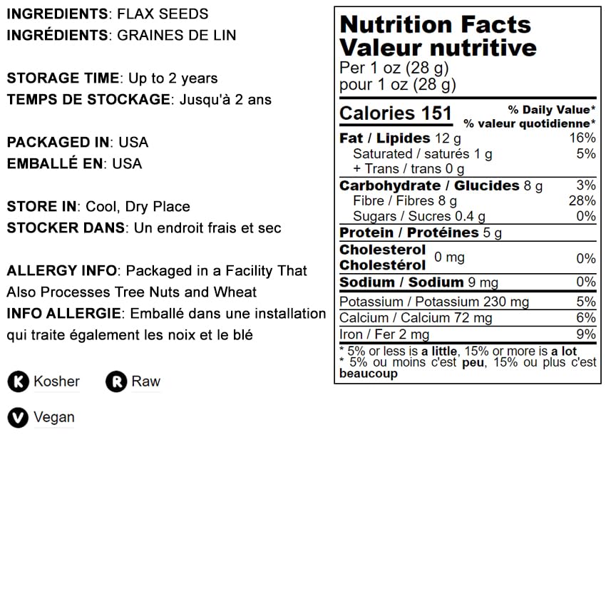 Food To Live - Brown Flax Seeds, 2 Pounds Raw Whole Flaxseed, Kosher, Vegan, Bulk. High Dietary Fiber Food. Rich In Omega-3 Fats. Great For Salads, Baked Goods, Smoothies, Oatmeal, And Yogurt.
