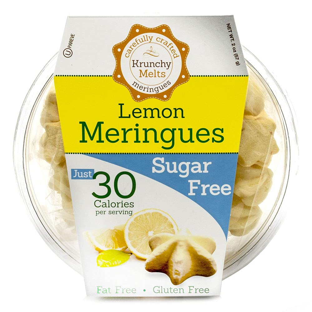 Krunchy Melts Sugar Free Meringue Cookies, Lemon Flavor, 2 Oz, Gluten Free, Zero Net Carbs, Low Calorie Snack, Kosher Pareve