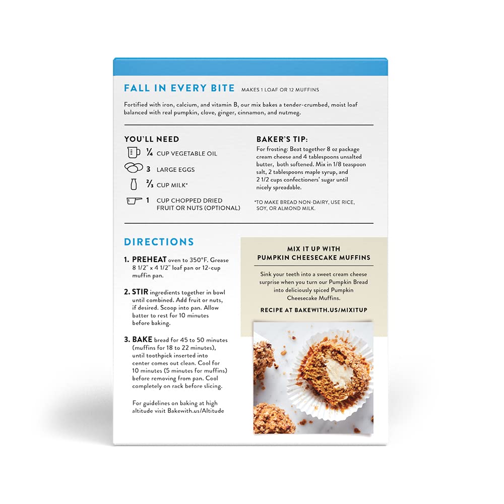 King Arthur, Gluten Free Pumpkin Bread + Muffin Mix, Gluten-Free, Non-GMO Project Verified, Certified Kosher, 12 Ounces