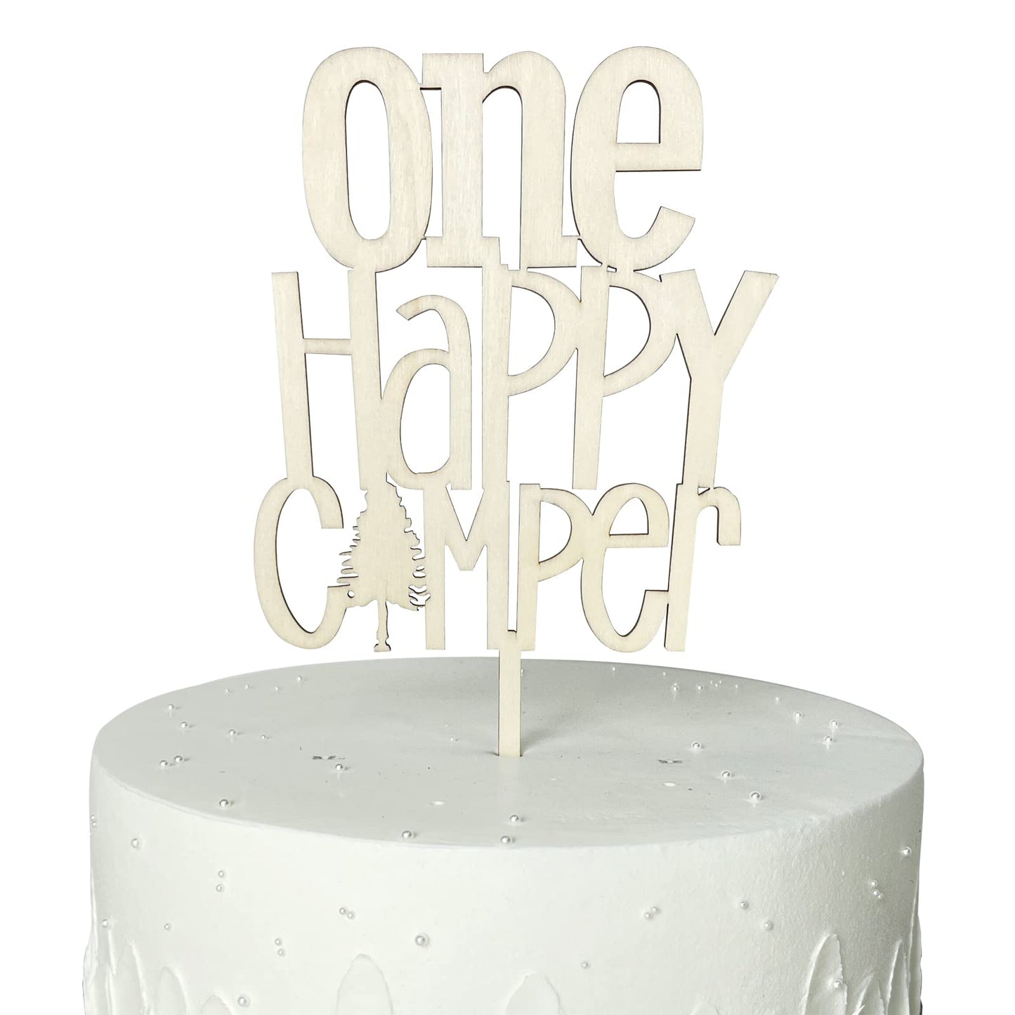 Wood One Happy Camper Cake Topper - 1St Birthday Cake Topper, Mountain Cake Topper, Woodland Cake Topper, First Birthday Mountai