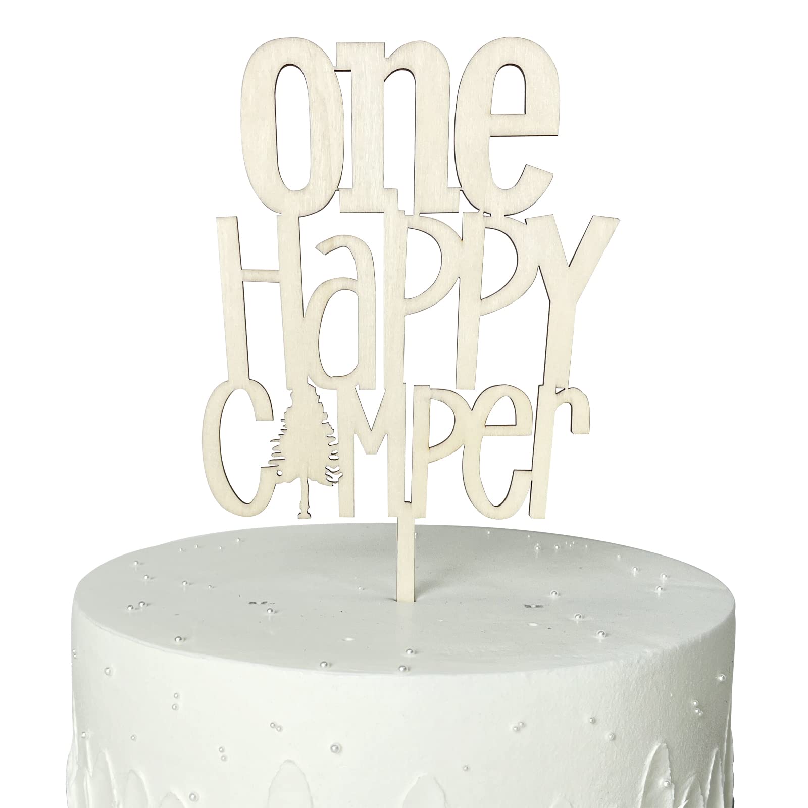 Wood One Happy Camper Cake Topper - 1St Birthday Cake Topper, Mountain Cake Topper, Woodland Cake Topper, First Birthday Mountai