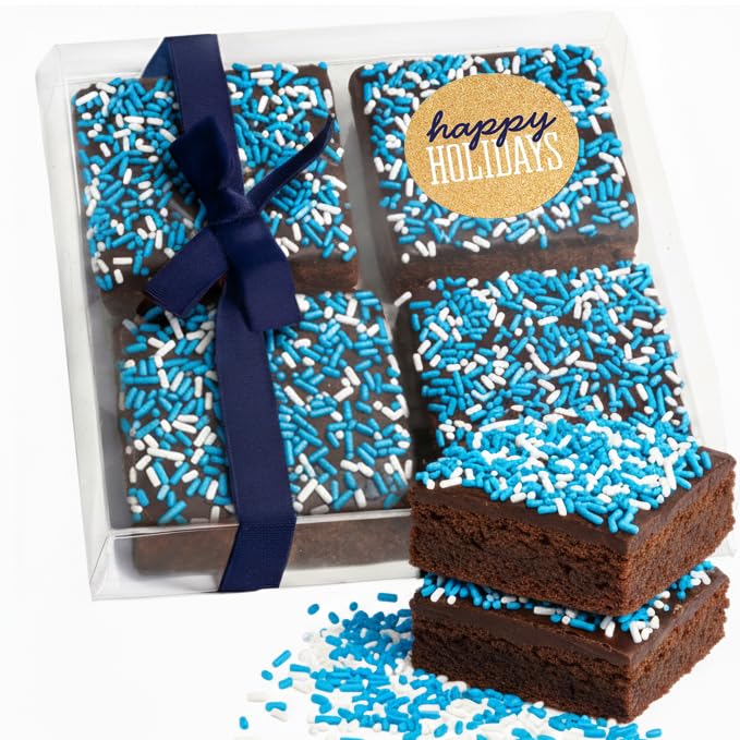 Happy Holidays Brownies Chocolate Food Gift Individually Wrapped For Men Women Package 4 Pack Winter Hanukkah | Nut Free | Corporate Kosher  