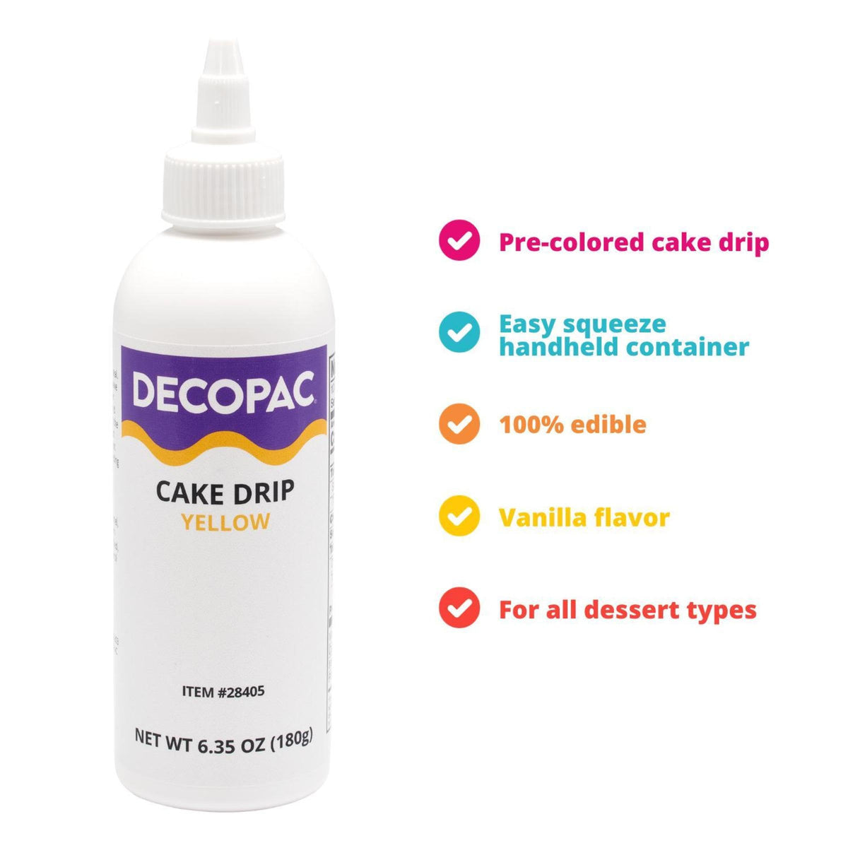 Decopac Cake Drip, Yellow Color, Vanilla Flavor, Matte Like Chocolate, 6.35 Oz