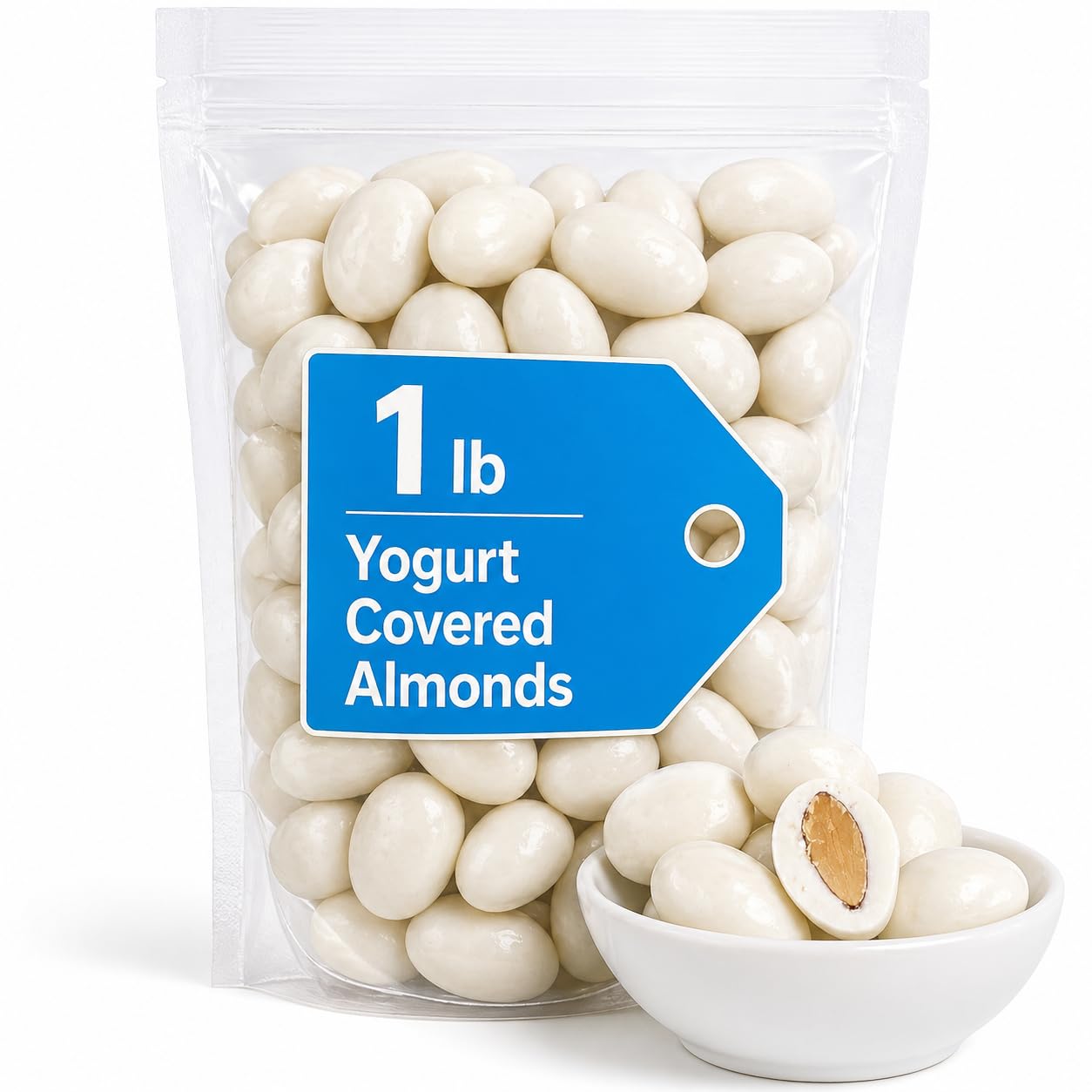 Yogurt Covered Almonds, Crunchy Whole Nuts in Creamy Yogurt Coating, 1 lb