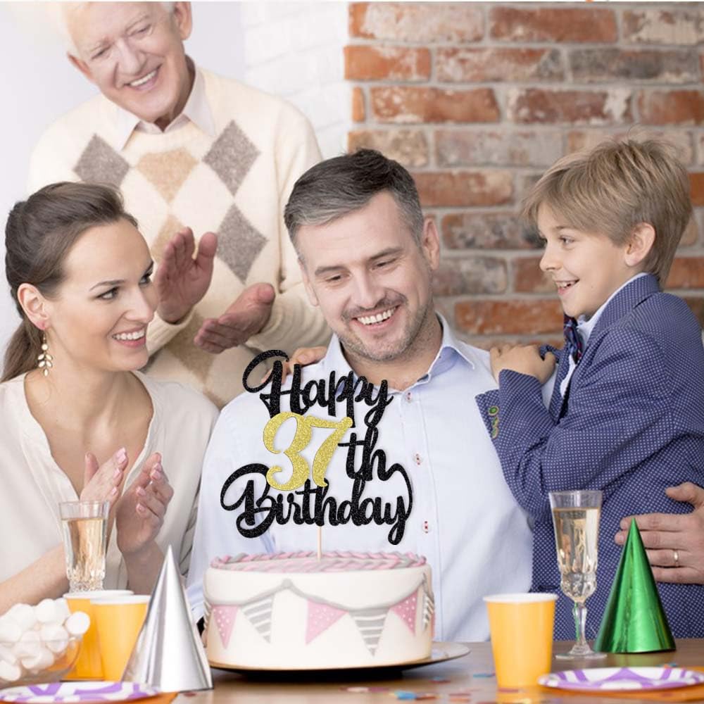 Klionjor 37Th Happy Birthday Cake Topper - Happy Birthday Decoration For 37Th Birthday Party - Gift Plugin (37)