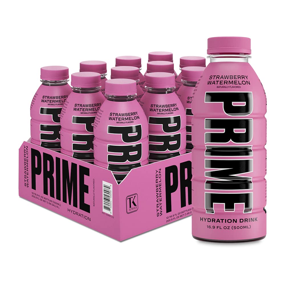 PRIME HYDRATION Sports Drink, Strawberry Watermelon, Electrolyte Enhanced, 250mg BCAAs, 16.9 Fl Oz, Pack of 12