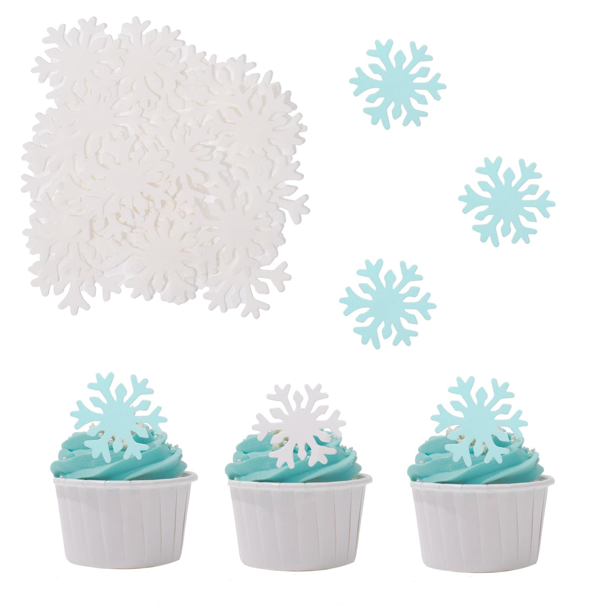 50Pcs Edible Snowflakes For Cake Decorating Blue Edible Christmas Cake Decorations Wafer Paper Snowflake Sprinkles Cupcake Toppers For Christmas Winter Holiday Frozen Theme Party Supplies