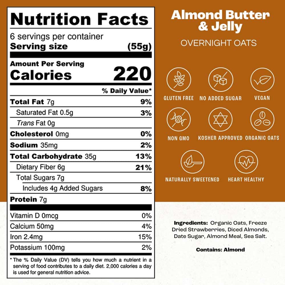 OATH Almond Butter and Jelly Overnight Oats, Gluten-Free, Vegan, 11.6 OZ