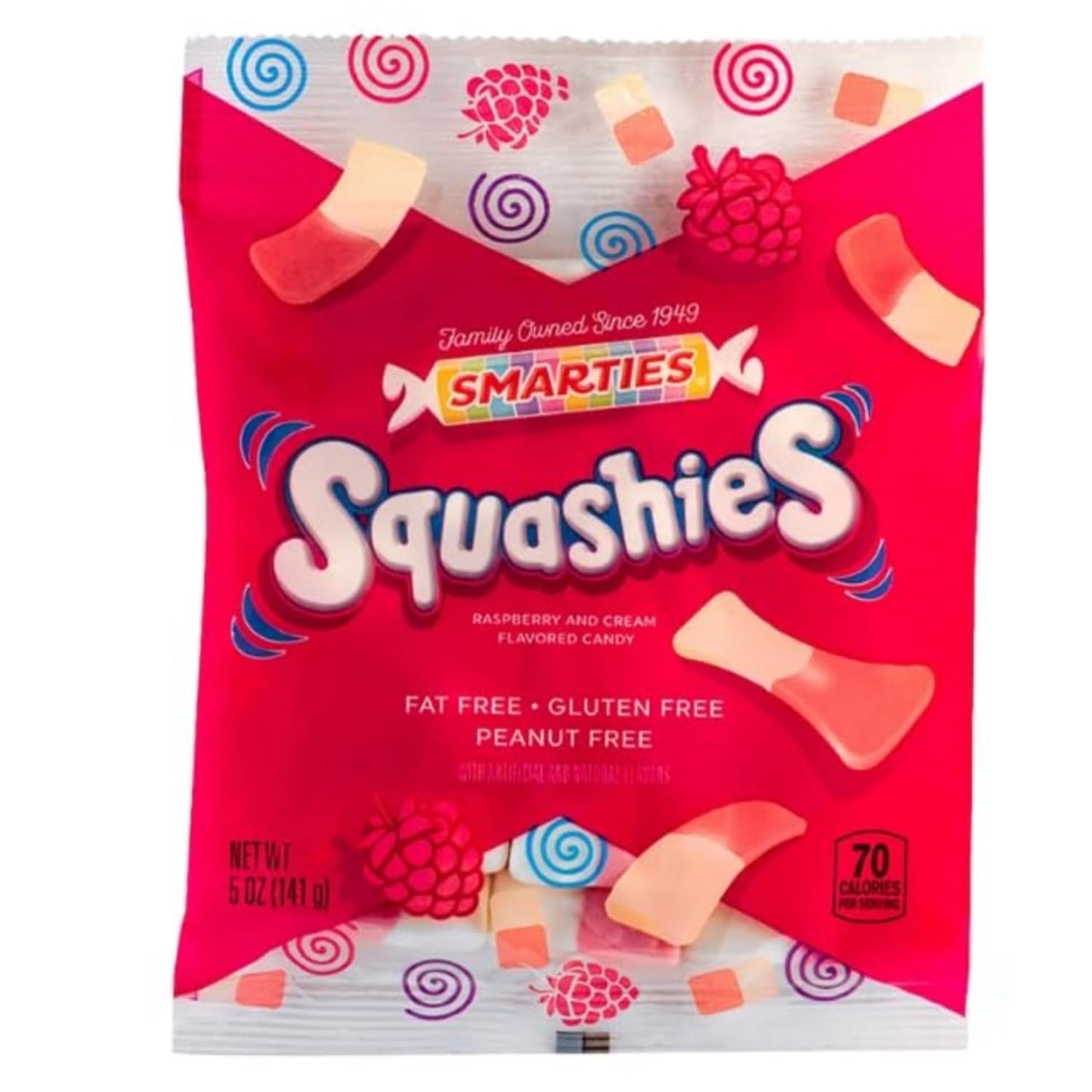 Smarties Squashies Foam Gummy Candies - Raspberry & Cream Flavored - Allergen Free, Peanut Free & Gluten Free Candy - Soft & Che