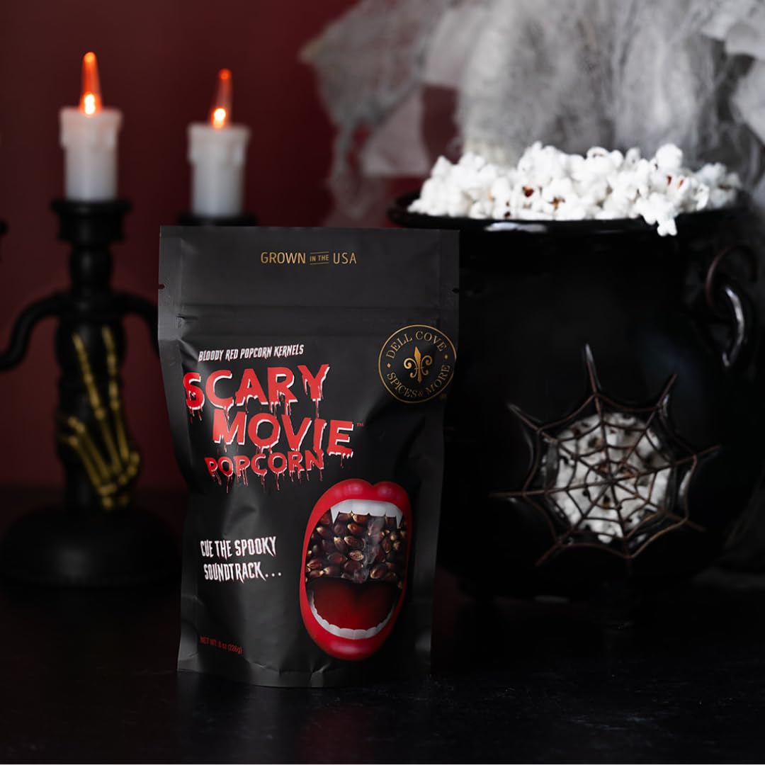 DELL COVE SPICES & MORE Bloody Red Popcorn Kernels, Halloween Snacks, 8 Ounce (Pack of 2)