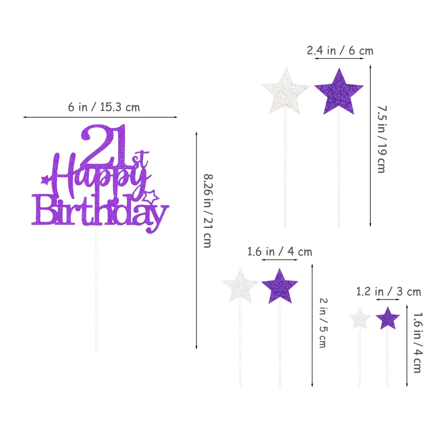 Pargleev Glittery 21st Birthday Cake Topper, Purple Silver, Personalised with Star, Model hbcp-zycp21-221027