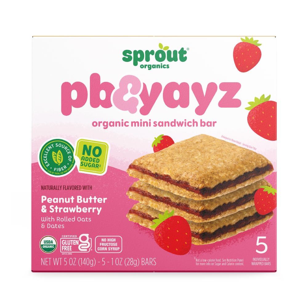 Sprout Organics, Pb & Yayz Toddler Snack Bars, Peanut Butter & Strawberry, 5 Bars