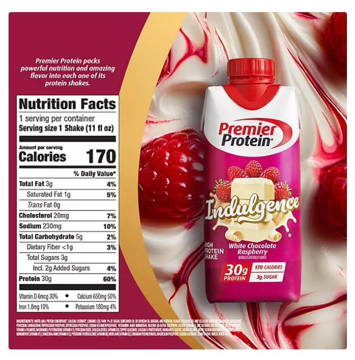 Premier Protein 30g High Protein Shake, Indulgence White Chocolate Raspberry - 15 Pack