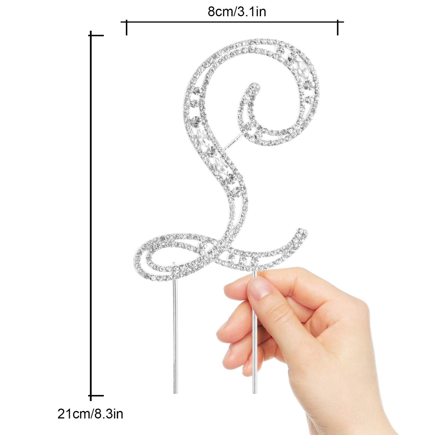 LINGPAR Letter L Cake Topper, Rhinestone Crystal, Silver, Model 01 for Wedding, Anniversary, Birthday Party Decoration