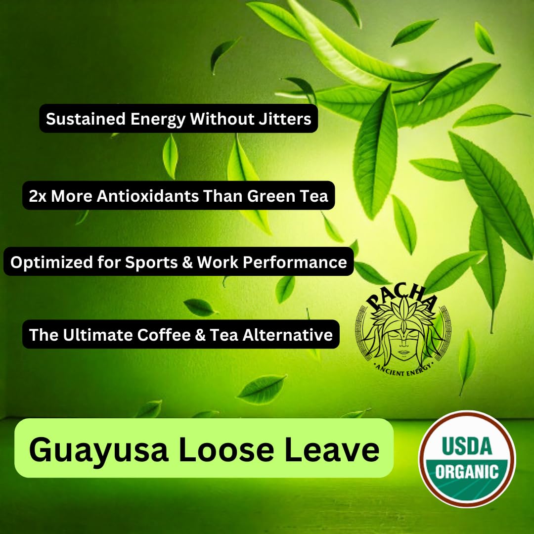 PACHA GUAYUSA LOOSE LEAF TEA - 2 Pounds, High Natural Caffeine, Clean Energy Alternative to Coffee, Yerba Mate, Green Tea
