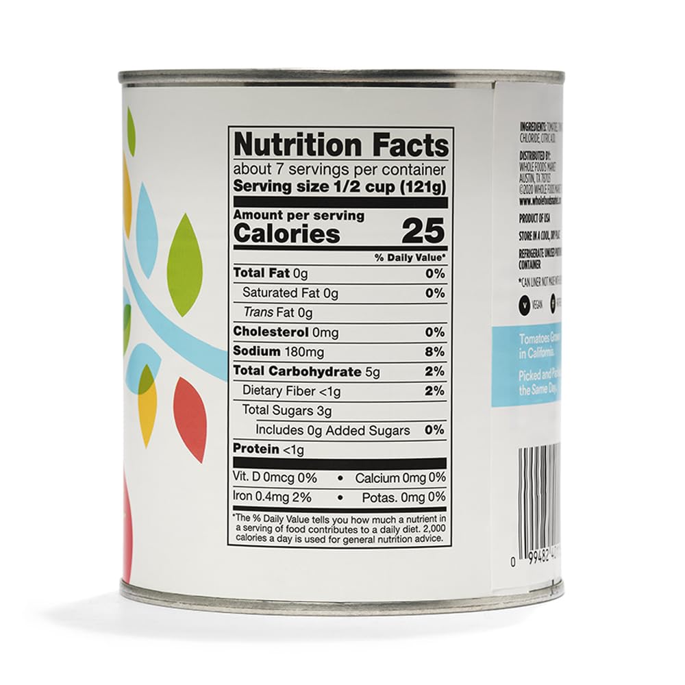 365 by Whole Foods Market Whole Peeled Tomatoes, 28 Ounce, 1.75 Pound Pack, Canned Tomato Product
