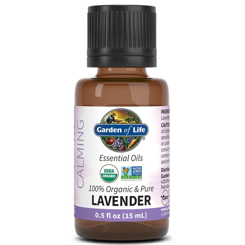Garden Of Life Essential Oil, Lavender 0.5 Fl Oz (15 Ml), 100% Usda Organic & Pure, Clean, Undiluted & Non-Gmo - For Diffuser, A