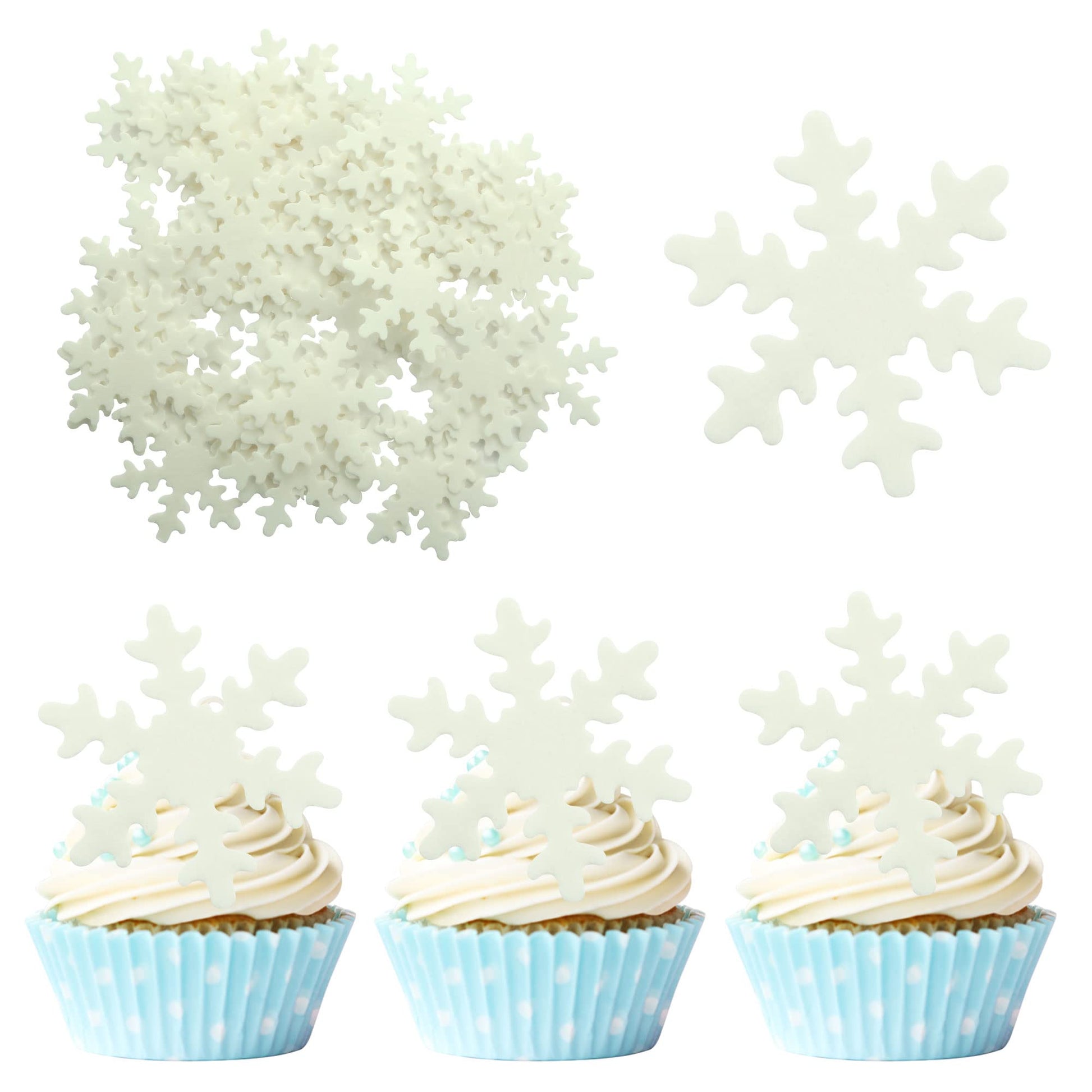50Pcs White Edible Snowflake Cupcake Toppers Snowflakes Cake Topper Decorations For Christmas Winter Holiday Frozen Theme Babysh