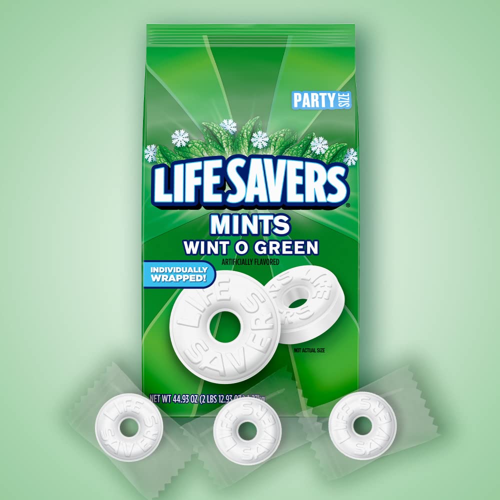 LIFE SAVERS Mints, Bulk Hard Candy Wint-O-Green Breath Mints, 44.93 oz Party Size (Pack of 2)