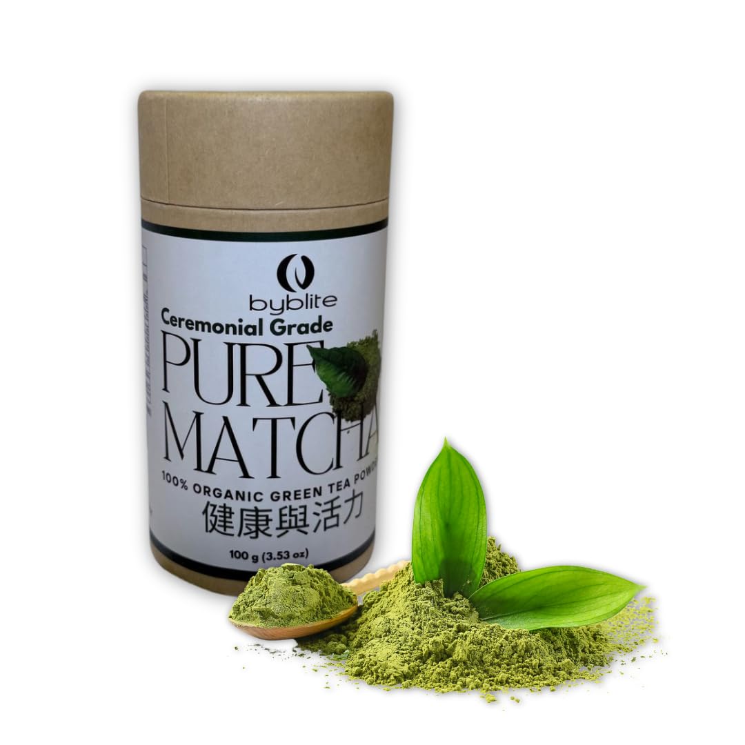 Byblite Organic Matcha Green Tea – Ceremonial Grade – 100% Pure – 100g / 3.53 oz – Gluten Free, Vegan, Unsweetened
