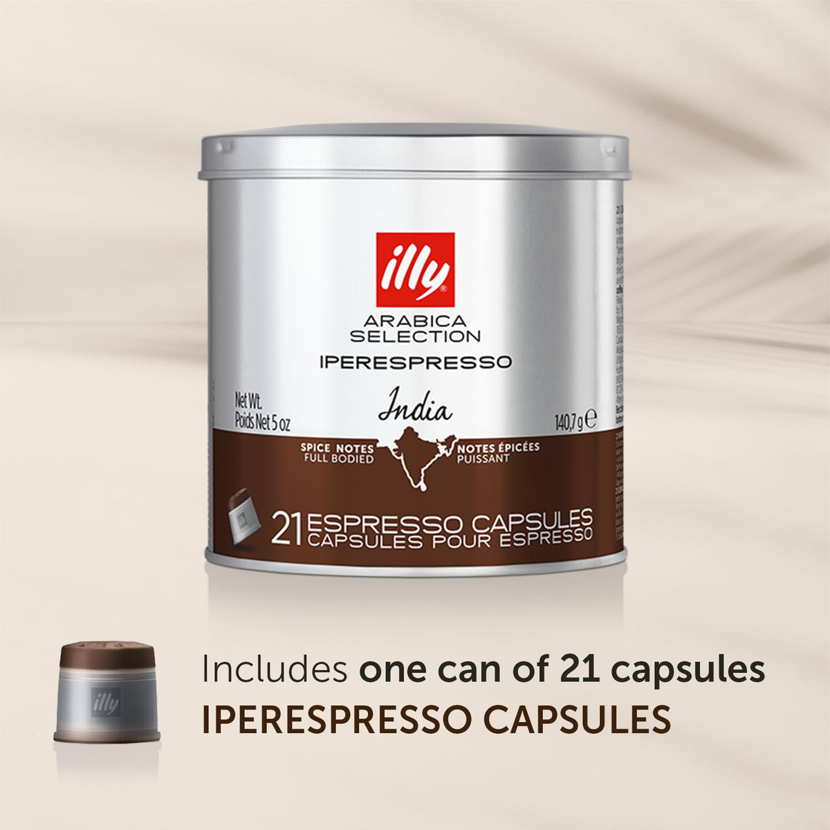 illy Coffee Arabica S  India Espresso compact pieces, Dark Roast, 21 Count, Model 48798