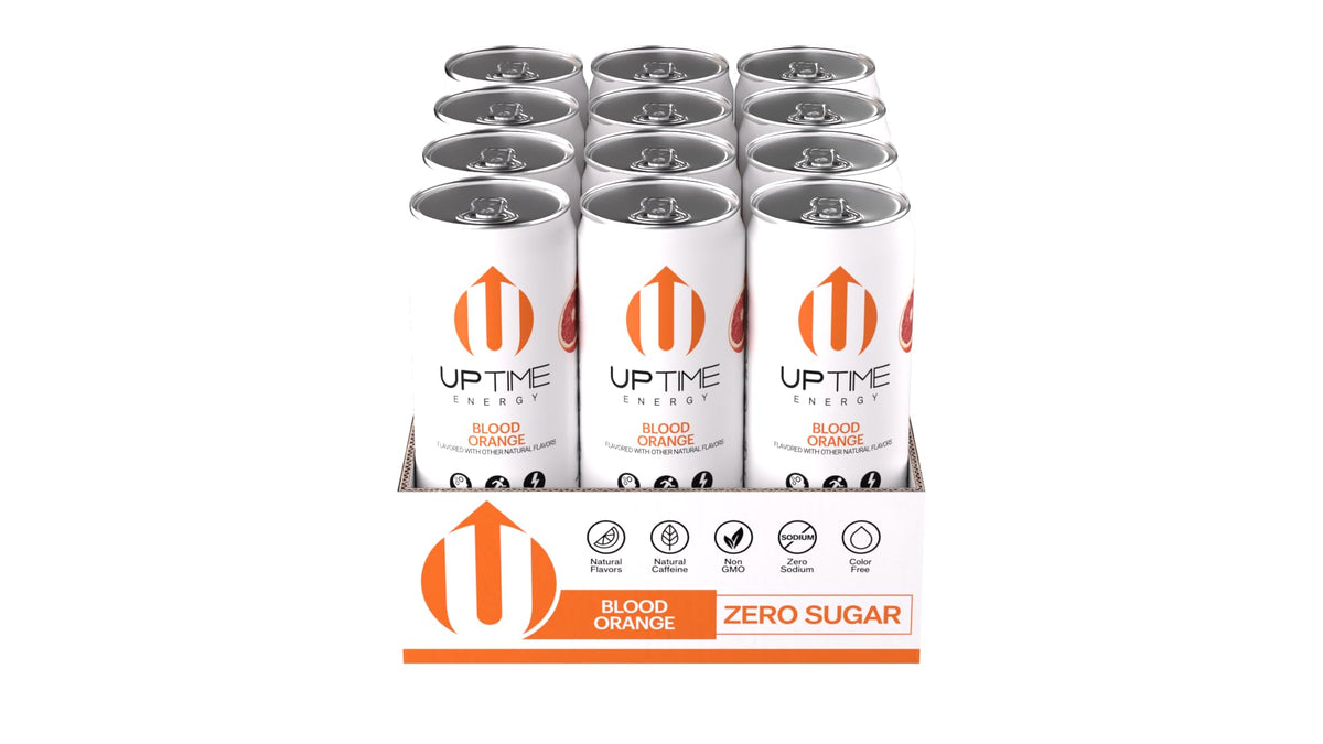 UPTIME Premium Energy Drink, Blood Orange, Zero Sugar, 12oz Bottles, 12 Pack, Natural Caffeine, Sparkling