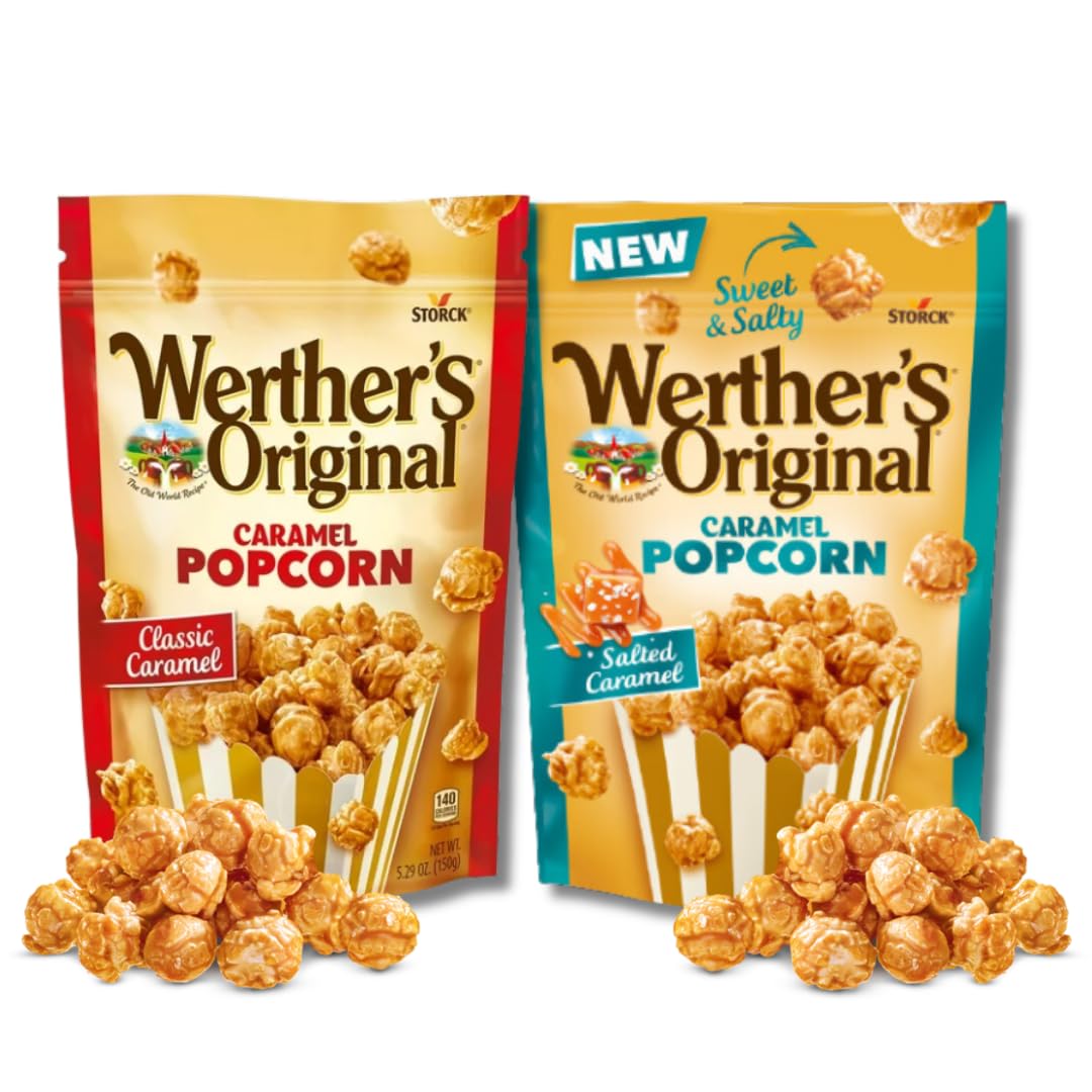 WertherS Oriflavor Blendal Popcorn Gift Duo - Classic Caramel & Salted Caramel - Pack Of 2  5.29 Oz. Resealable Bags By LyzaS Sweets & Treats